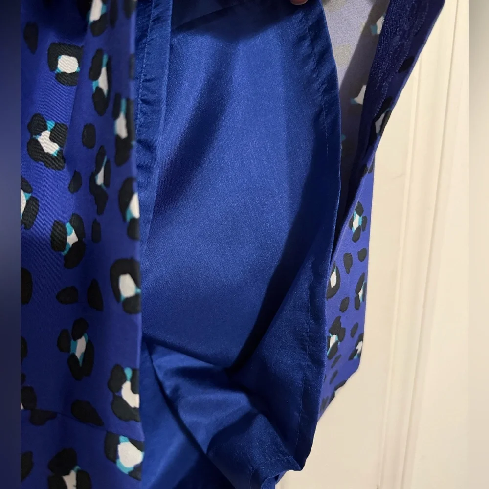 Kate Spade NY Dawson Cyber Cheetah Print Dress Blue V-Neck Pockets Like New 8 - Picture 4 of 9